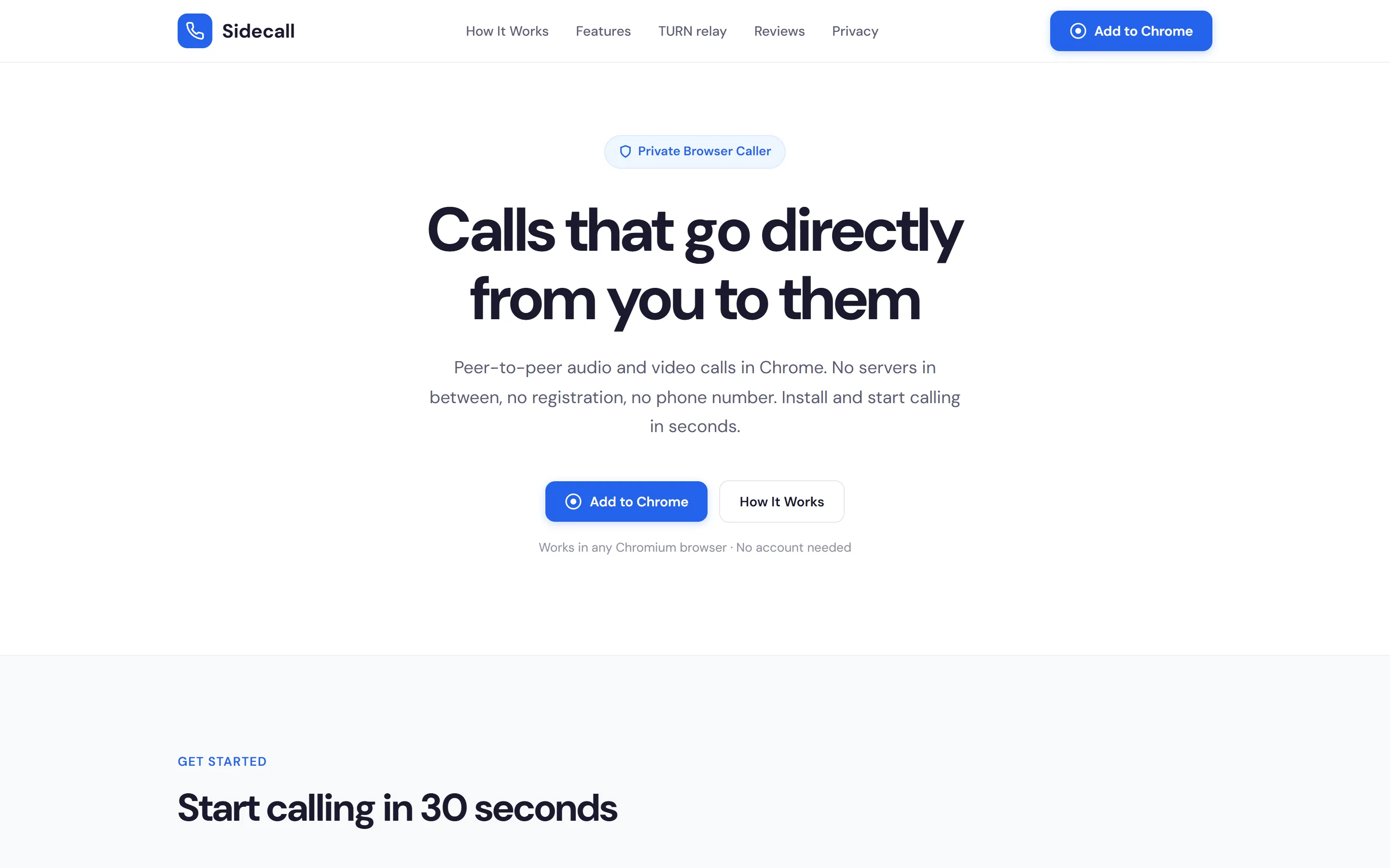 Home page of sidecall.online on a desktop screen